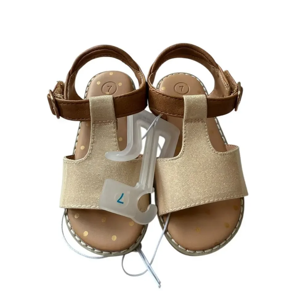 NWT Cat & Jack Girls Cognac Glitter Ankle Strap Sandals Size 7